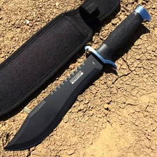 13"" Defender Xtreme Serrated Blade All Black Hunting Knife with Sheath