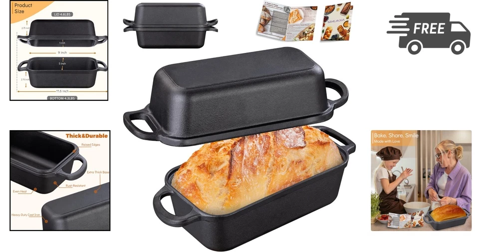 Cast Iron Bread Loaf Pan with Lid Baking Pan for Homemade Bread Meatloaf - Image 2 of 4