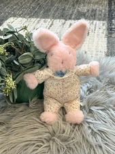Vintage Commonwealth Pink Bunny Floral Fabric Body With Lace 9” Plush