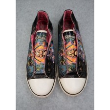Ed Hardy Skull Tattoo Graphic Slip On Canvas Sneakers Y2K Women's Size 8 Shoes