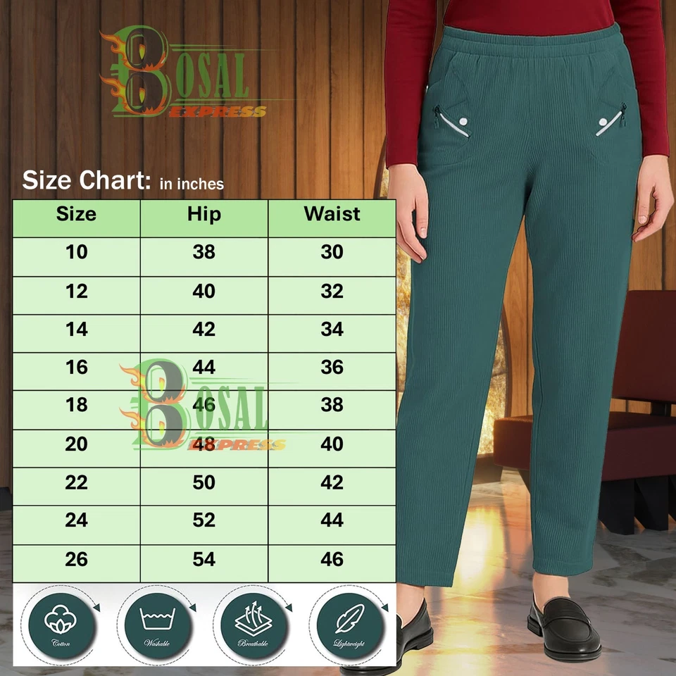 Women Corduroy Cherry Berry Trousers Elastic Waist Straight Leg Cord Velvet Pant - Image 2 of 2
