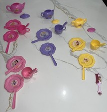 Disney Princess Play Tea Set Lot 31 Pieces Teapot Cups Plates Utensils CPI VIDEO