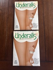 Underalls Pantyhose Lot Of 2 Size C-D Suntan Beige Nylon Cotton Crotch Vintage