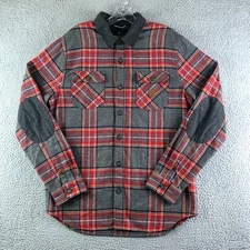 Roark Revival Nordsman Flannel Shirt Men Large Gray Plaid Wool Elbow Patch
