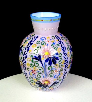 Thomas Webb Glass Antique Moroccan Enamel Painted Art Nouveau 6 3/8'' Vase 1880 