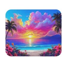 Tropical Ocean Paradise Mouse Pad | Floral Beach Art | Sunrise Sunset Desk Mat