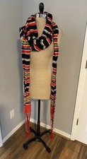 Vintage 90s Nepal Tibet 77  Scarf Extra Long Woven Stripes Fringe Boho Whimsical