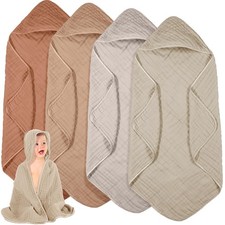 6 PCS Cotton Muslin Hooded Baby Bath Towels Newborn Large 32x32 Inch Brown