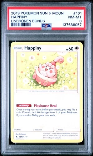2019 POKEMON SUN & MOON UNBROKEN BONDS #161 HAPPINY PSA 8