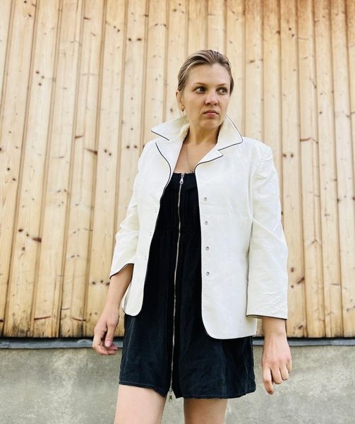 Women Vintage Hollywood Jacket White Cotton 42 /