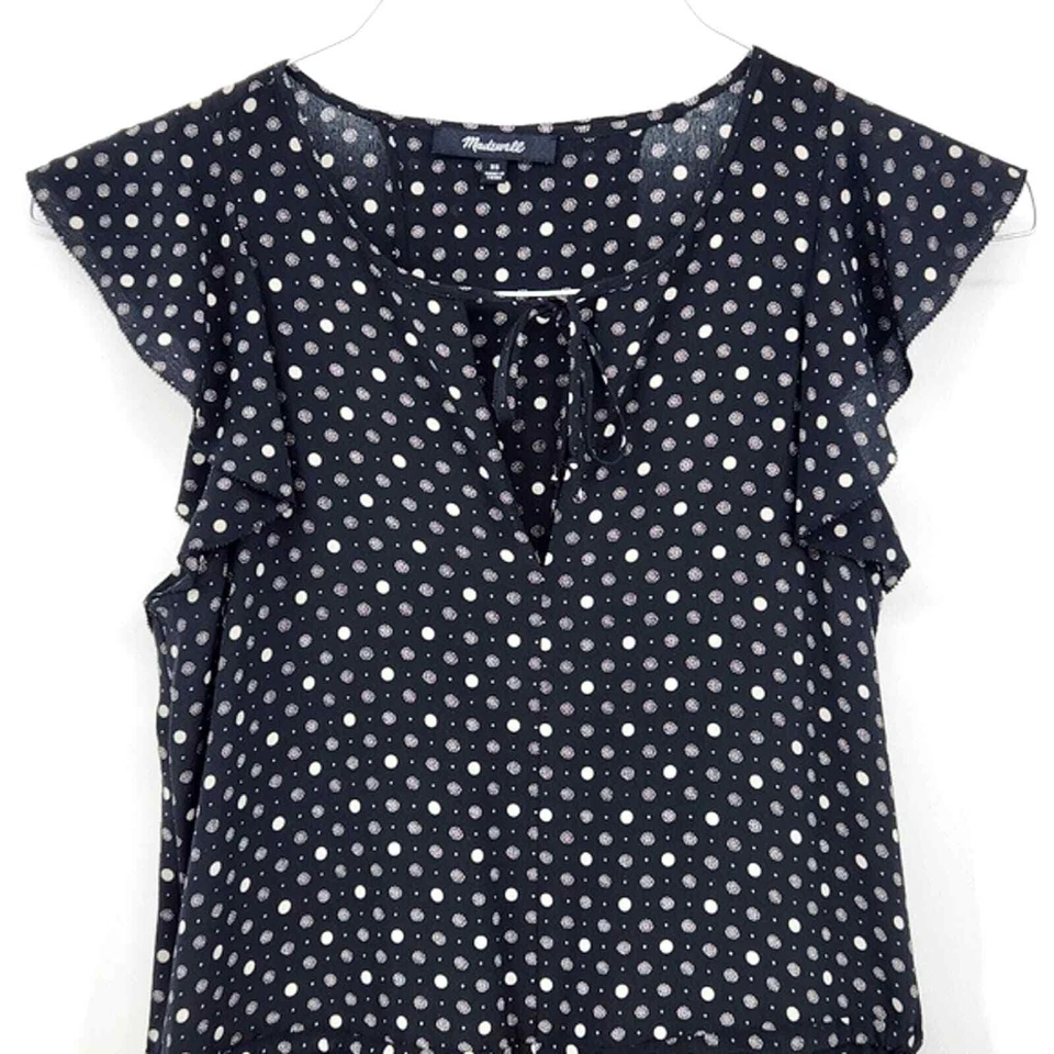 Madewell Silk Petalplay Back Cut Out Romper Jumper Womens XS Black & White - Image 3 of 4