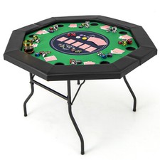 COSTWAY 130cm Foldable Poker Table for 8 Players Game Casino w/Cup Holders-Green