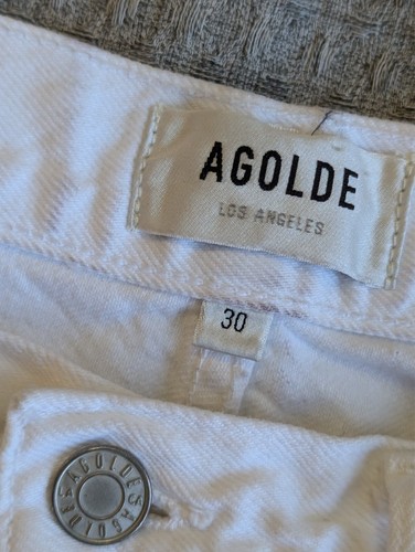 Agolde Jeans Women 30 Fits 31x25 White 90's Crop Fray Button Fly High Waist - Picture 10 of 17