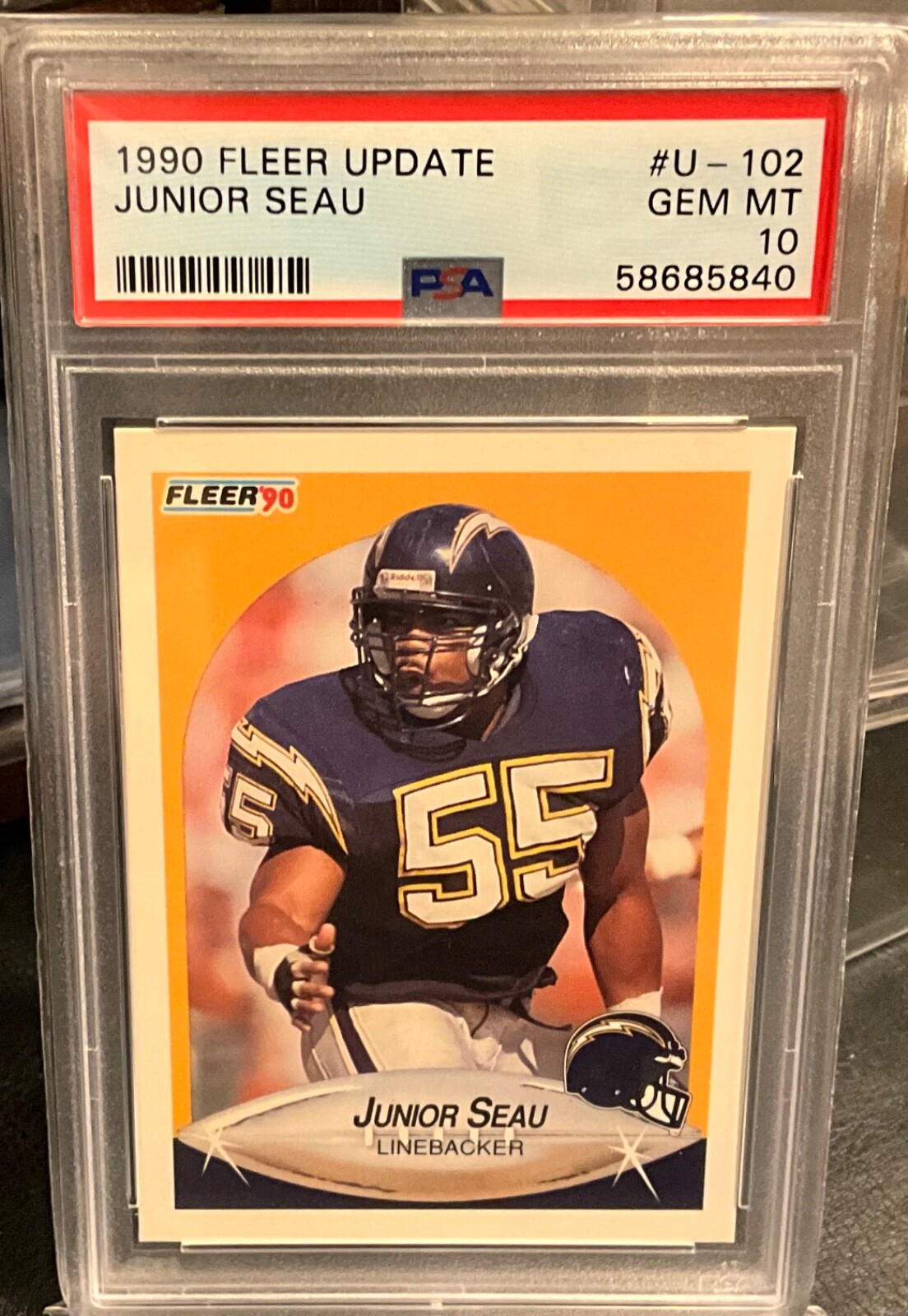 1990 Fleer Update JUNIOR SEAU #U-102 PSA 10 San Diego Chargers HOF Rookie Card