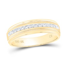 10k Yellow Gold Mens Machine Set Diamond Wedding Channel Band Ring 1/4ctw 107528