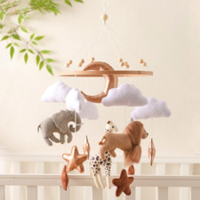 Wooden Safari Baby Mobile, Hanging Cot Mobile, Kids Room Crib Decoration
