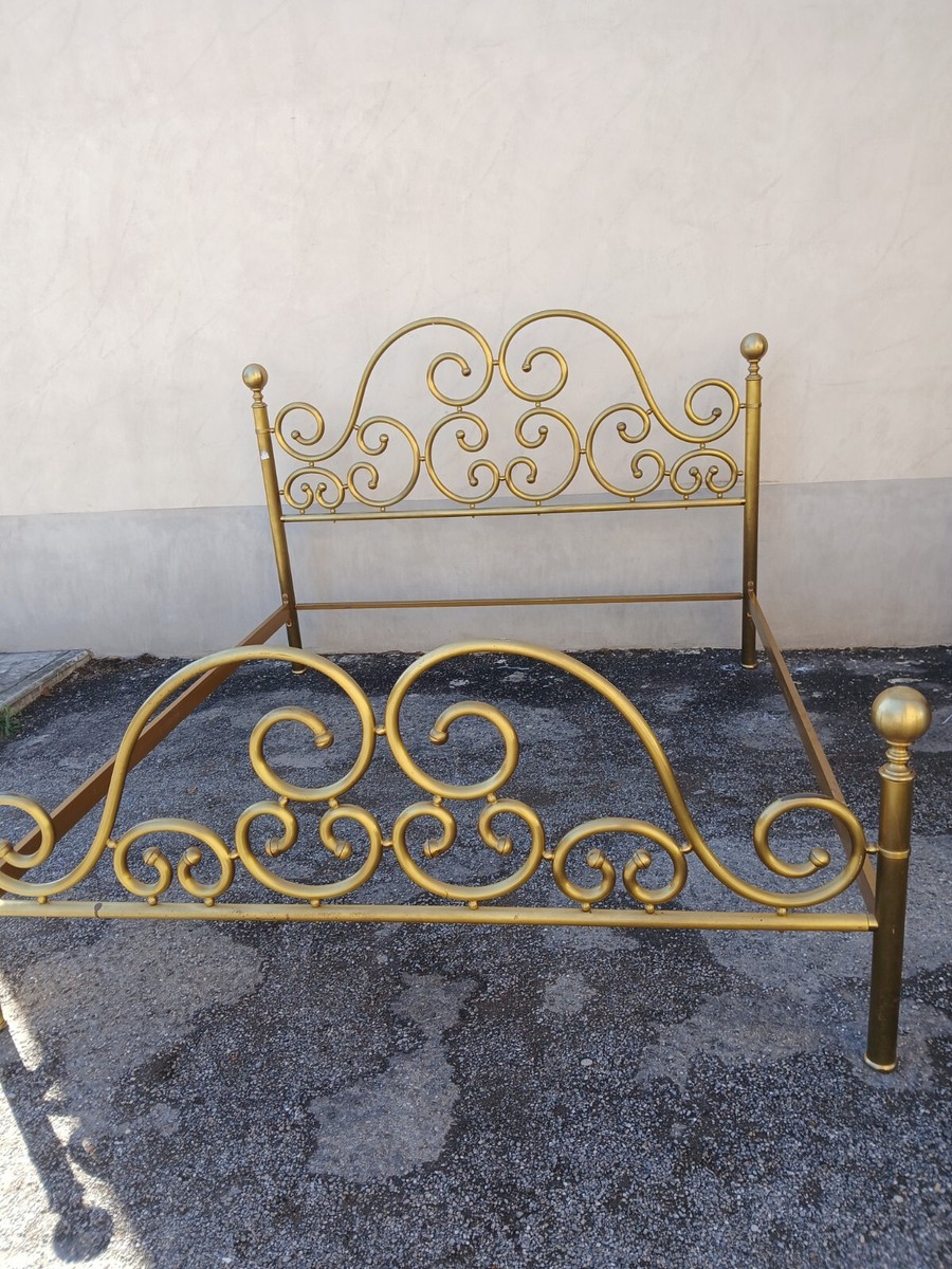 LETTO OTTONE DISEGNO A RICCIOLI OTTOCENTESCO MATRIMONIALE 1960 EMILIA