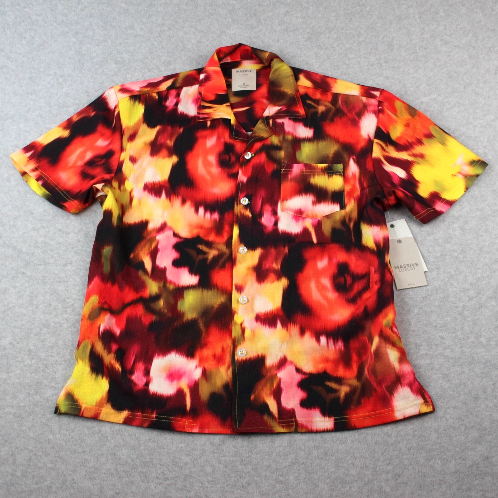 Massive Luxury Shirt Men's M Red & Yellow Multi Floral Short Sleeve Button Up