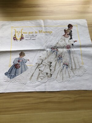 completed cross stitch  Wedding   21''x 17'' Unframed New