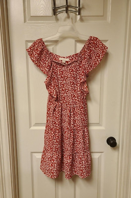 Womens Monteau Los Angeles Red Floral Tiered Dress Sz XS ~EXC COND~CUTE! X-SMALL