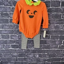 Cat & Jack 18 Month Halloween Pumpkin 2 Piece Set striped Pant Bodysuit