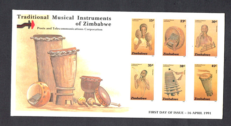Zimbabwe former Rhodesia, 1991 Musical Instruments FDC Full set of 6 with insert