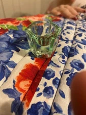 Antique VASELINE Glass Hexagon Salt Cellar  Green