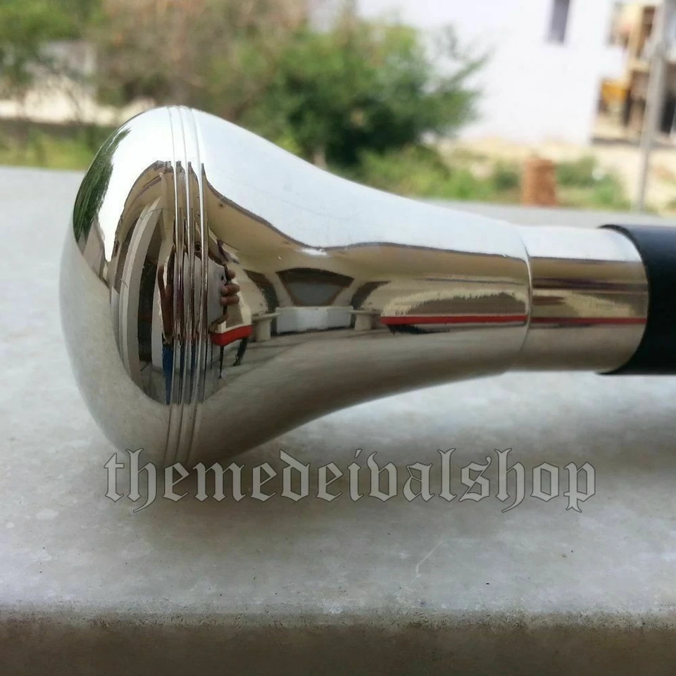 Brass Silver Nickel Handle Antique Men's Cane Wooden Walking Stick Vintage Cane - Image 3 of 4