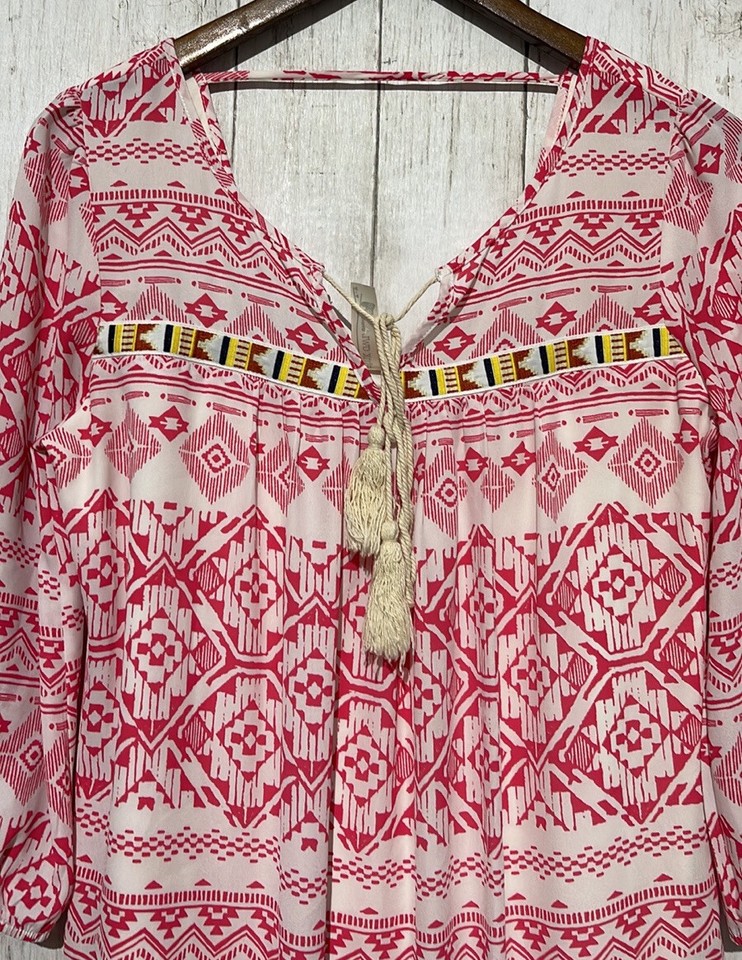 Pink owl Aztec shift dress size Small eBay