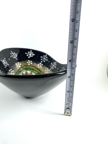 Vintage Sascha Brastoff California Pottery Tulip Flower Black Oval Bowl Signed - Picture 11 of 12