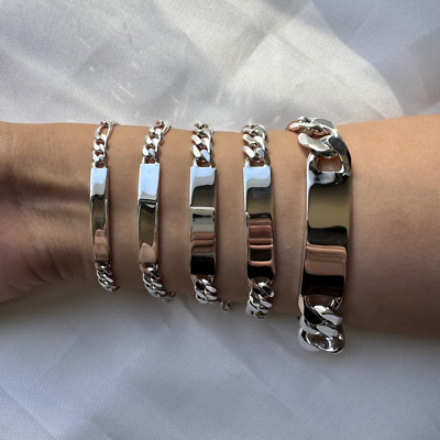 Customized Sterling Silver Figaro ID Link Name Bracelet