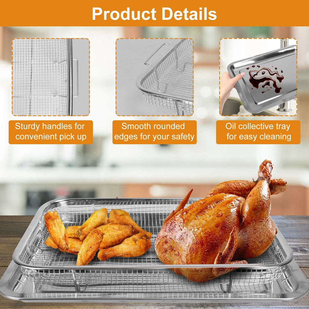 Air Fryer Basket for Oven, Set Stainless Steel Oven Air Fryer Basket and Tray
