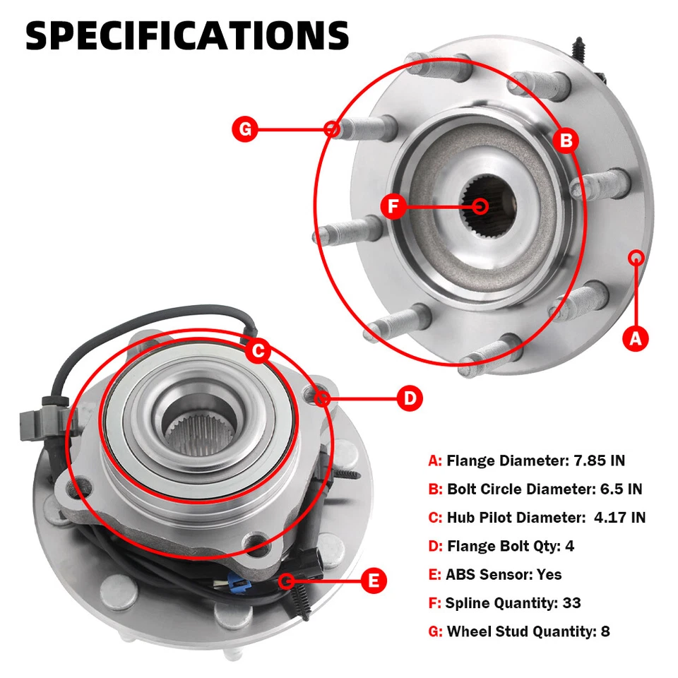 Par de cojinetes de cubo de rueda delantera MOOG para Chevy Silverado 2500 HD GMC Yukon XL 4x4 Foto 3 de 4