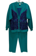 Vintage GRAFF 2pc. Set Purple /Green V-Neck Sweatshirt/Sweatpants M