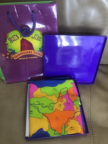 Shanghai Tang - Map of China Handkerchief Collectible Blue Cotton Scarf Vintage - Afbeelding 3 van 5