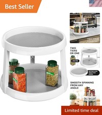 2-Tier Lazy Susan Spice Organizer, 10" Diameter, White/Gray
