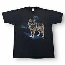 Vintage 80s Wolf Nature Tee T-Shirt Black Men’s Size Large USA Made Kanye West