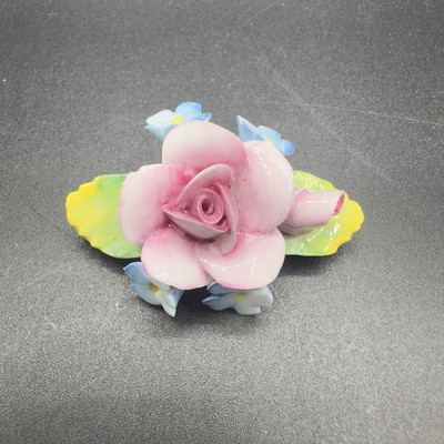 Vintage Artone Bone China Flower Brooch Pink Blue 4 Get Me Nots Made In England