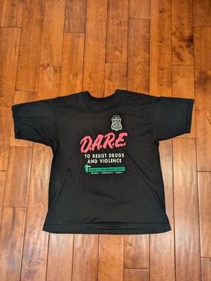 Vintage Single Stitch D.A.R.E. T-Shirt XL Black Anti Drug Program Graphic Tee