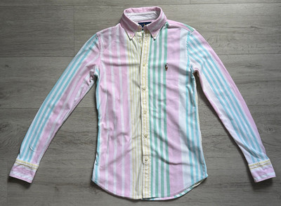 Ralph Lauren Damen Hemd SP Oxford Bunt Gestreift Rosa Mint Weiß Langarm Logo