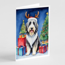 Caroline's Treasures Bearded Collie Christmas Reindeer Greeting Cards Pack of 8