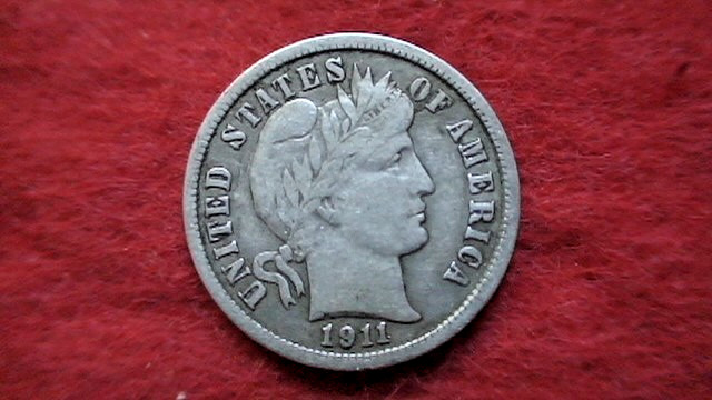 1911 US Barber .90  SILVER Dime "Philadelphia" Mint;   FINE/VF