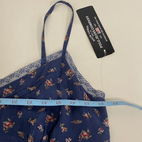 Ralph Lauren Polo Jeans Co Top XL Blue Silk Floral Boho Button Front Cami NWT - Picture 11 of 13