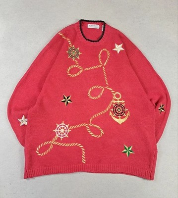 Karen Scott Pullover selten Vintage Sweat 90er/00s Embroided Marins in Ramie Cot
