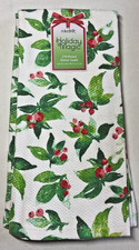 COLORDRIFT KITCHEN TOWELS 2 WHITE GREEN RED BERRIES 18 X 28 100 COTTON NIP