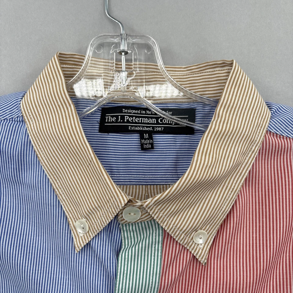 J Peterman Shirt Mens Medium Striped Party Fun Button Up Preppy Casual Classic - Image 4 of 4