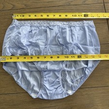 Vtg Hanes Brief Panties Rare Color Blue Silky Satin Nylon Lace Women's 8/XL