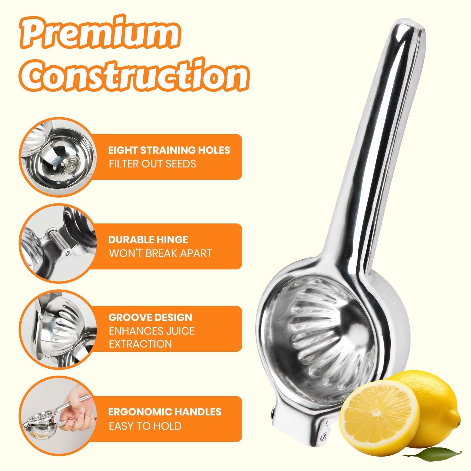 Stainless Steel Lemon Squeezer | Heavy Duty Handheld Juicer with Large Bowl |...