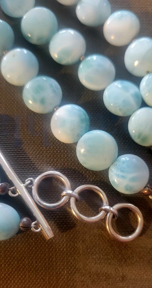 Collar y pulsera Marahlago Seafoam SS triple hebra Larimar - Retirado RARO Foto 4 de 4