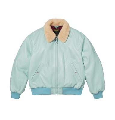 2026 Supreme Schott Shearling Bomber Jacket Light Blue Sz L | eBay